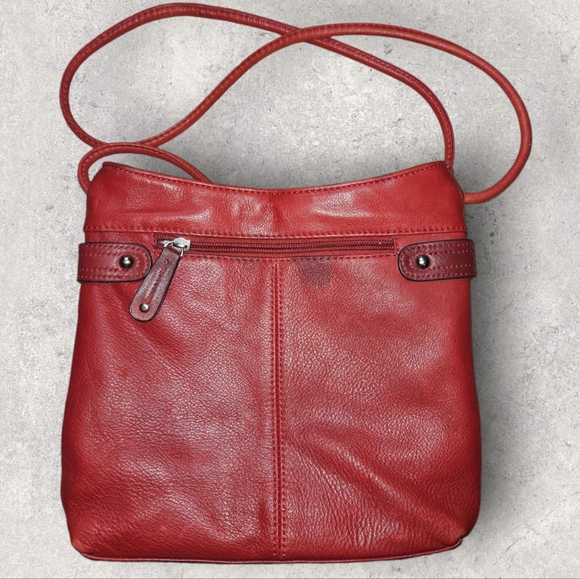 Tignanello Red Leather Purse Crossbody Bag Silvertone Zippers Classic Casual - Picture 4 of 4